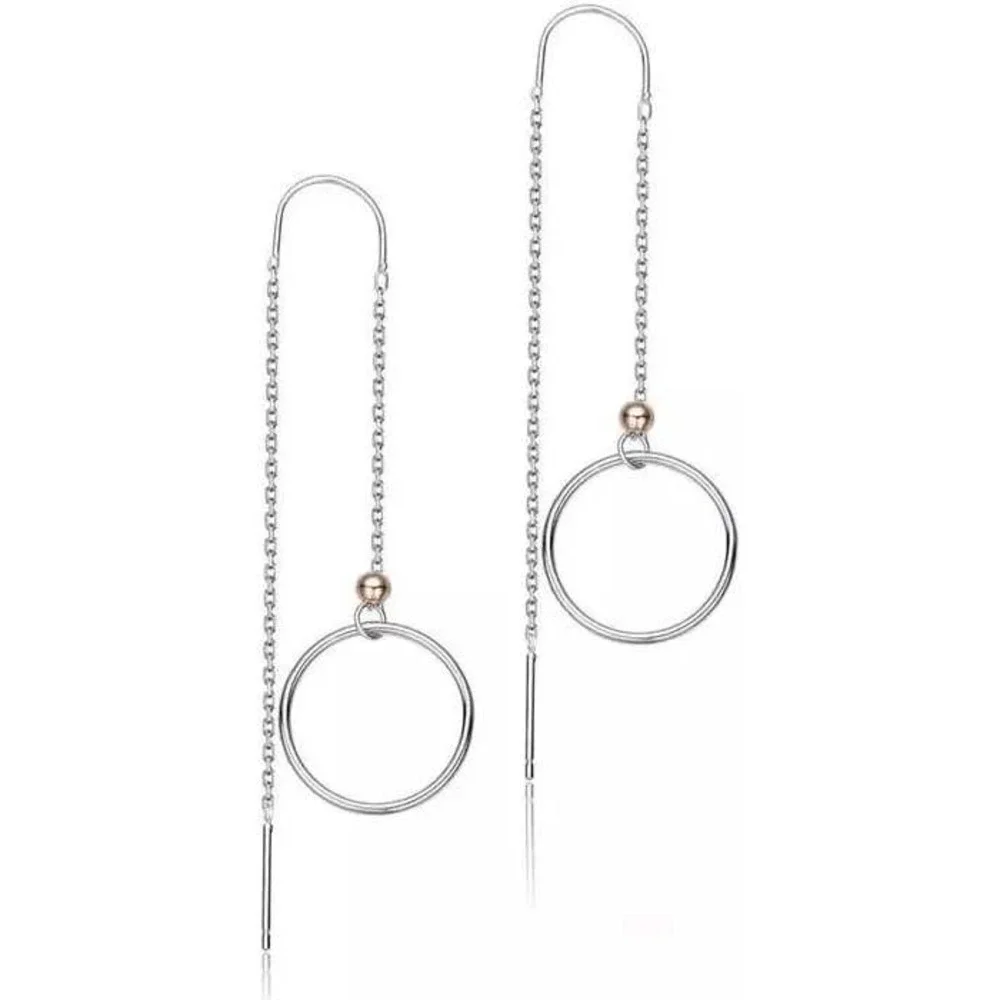 Genevive Sterling Silver Two-Tone White & 18K Rose Gold‎ Plated Dangle Earrings